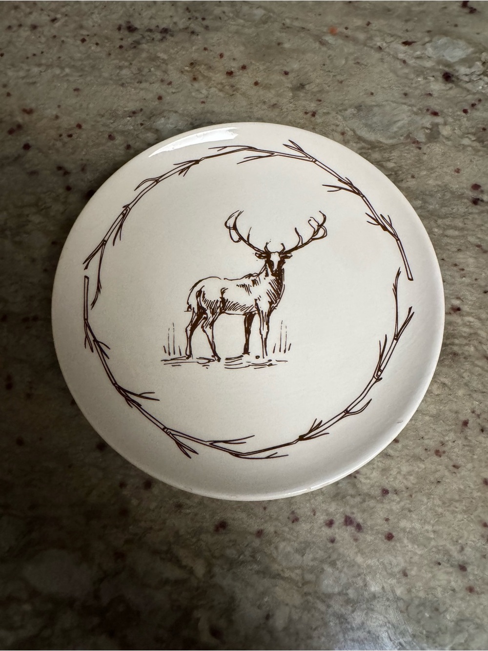 Ceramic Deer Accent Stoneware Plate - Brown on Cream